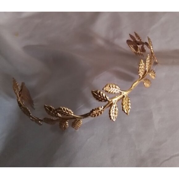 Gold Tone Leaf Bridal Formal Headband With Side Combs - Picture 1 of 4
